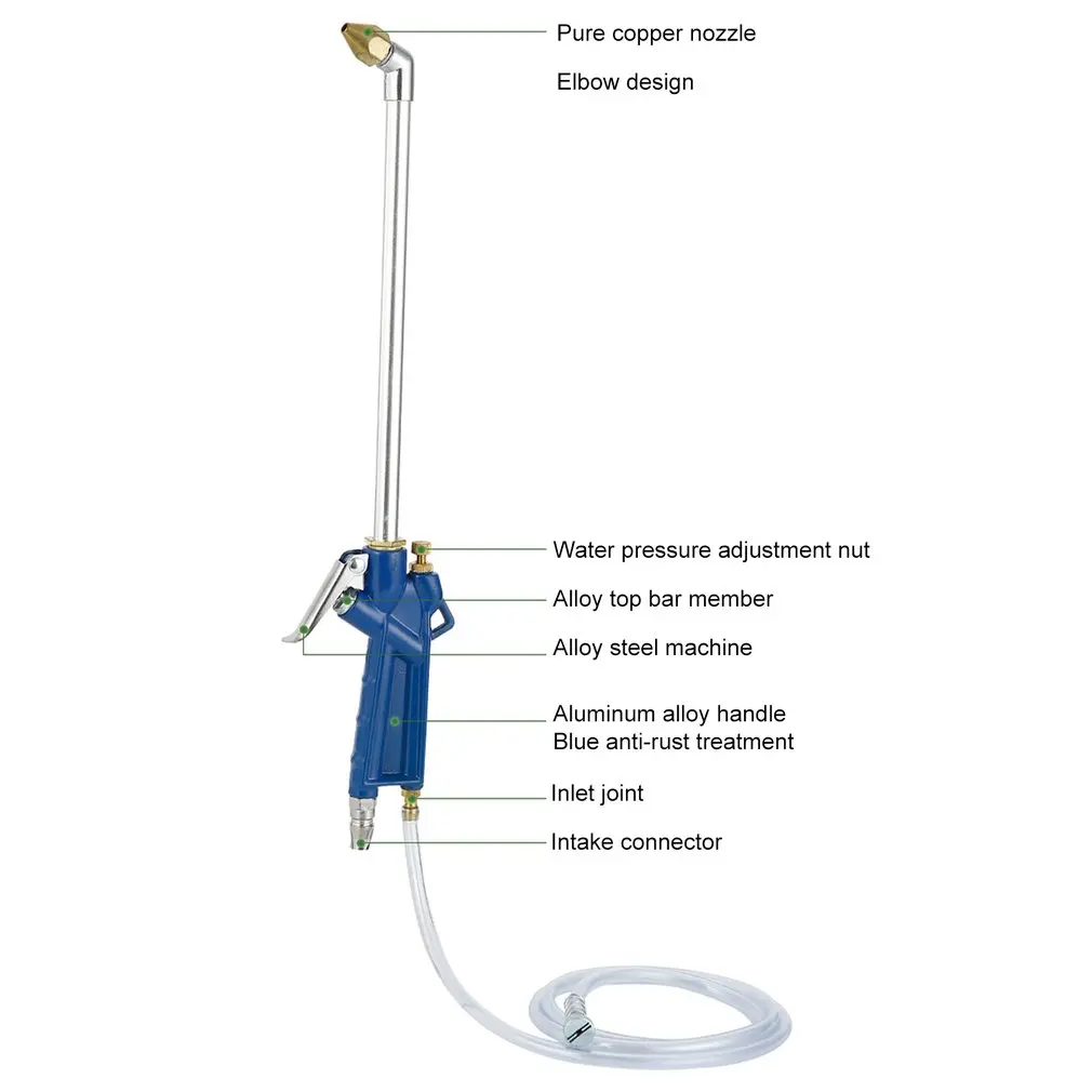 16 Inch Pneumatic Cleaning Gun with 1 Meter Flexible Pipe and Press Type Switch for Washing Car Engine Oil Way