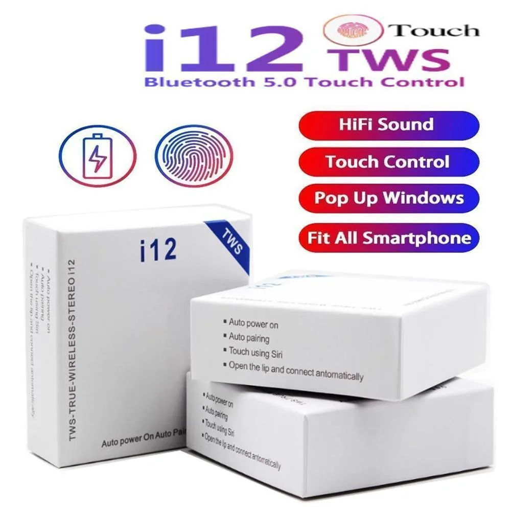 Bluetooth наушники i12 TWS беспроводная спортивная Гарнитура водонепроницаемые с