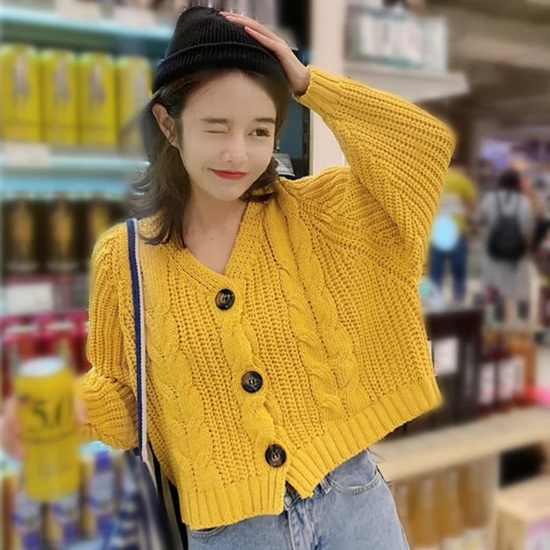 

Women Cardigan Short Autumn Spring Single Button Long Sleeve V Neck Loose Fashion Woman Small Sweaters Female Tops 2020