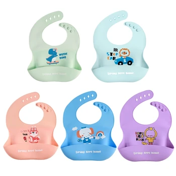 

Baby Cartoon Waterproof Food Grade Silicone Bibs Newborn Feeding Saliva Towel P31B