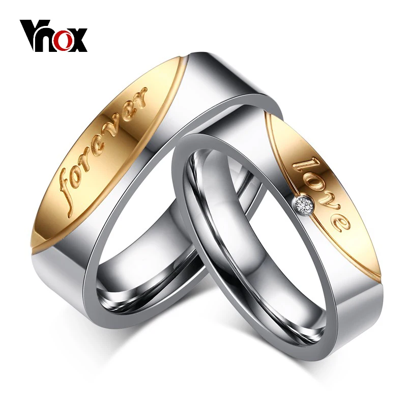 Vnox &quotlove forever&quot свадебные кольца для мужчин и женщин AAA CZ камень золотой цвет Пара