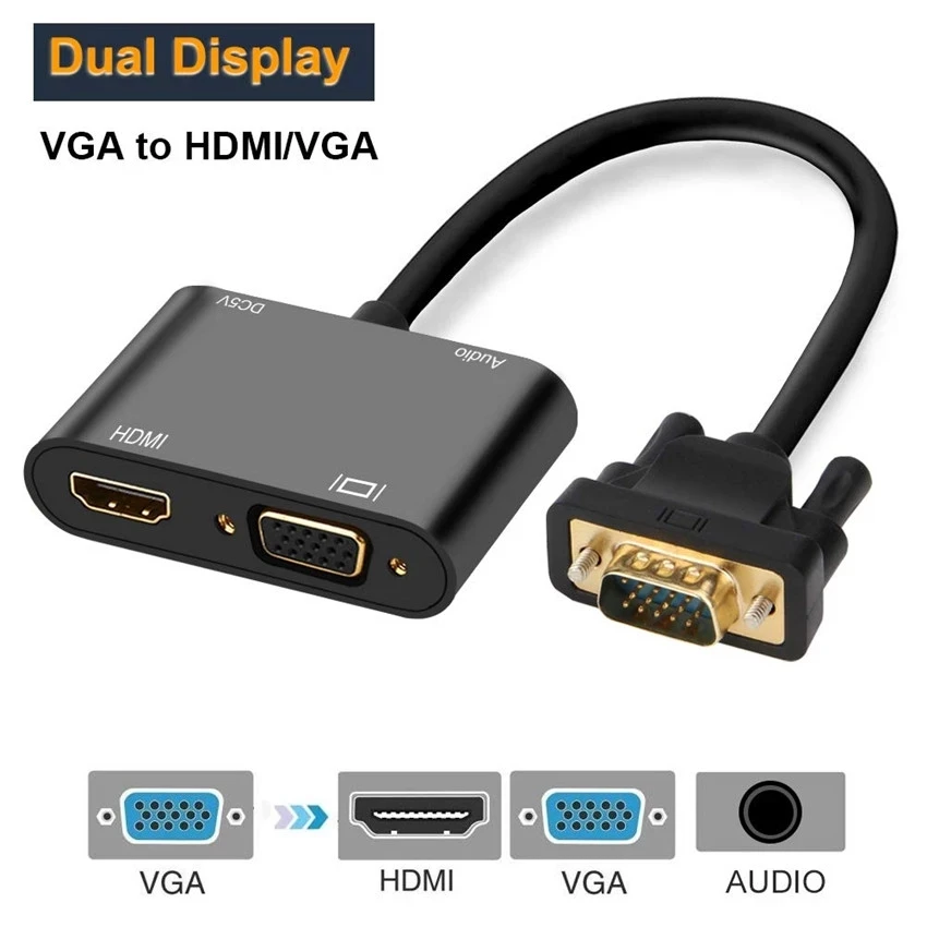 VGA to HDMI-compatible &amp Adapter 1 in 2 Out with 3.5mm Audio cables Support HD-MI PC Projector Multi-port Display | Электроника