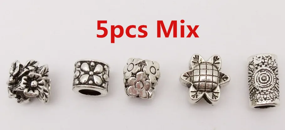 5pcs Random Mix 5 шт./упак. из тибетского серебра и разными 5 видов стилей, подвязанные лентой, с объемной волной, дредлоки, для увеличения объема, бусины зажимы манжеты около 4,5-5,5 мм Внутреннее отверстие ювелирные изделия - Цвет: 5pcs Random Mix