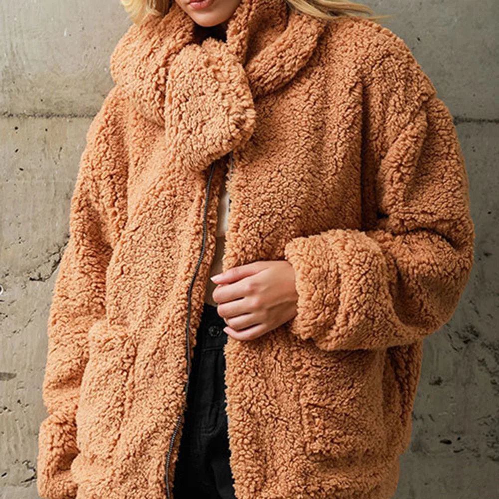 

Plush Teddy Coat Women Elegant Office Ladies Autumn Loose Oversized Winter Coat Casual Streetwear Ladies Jacket Faux Fur Outwear