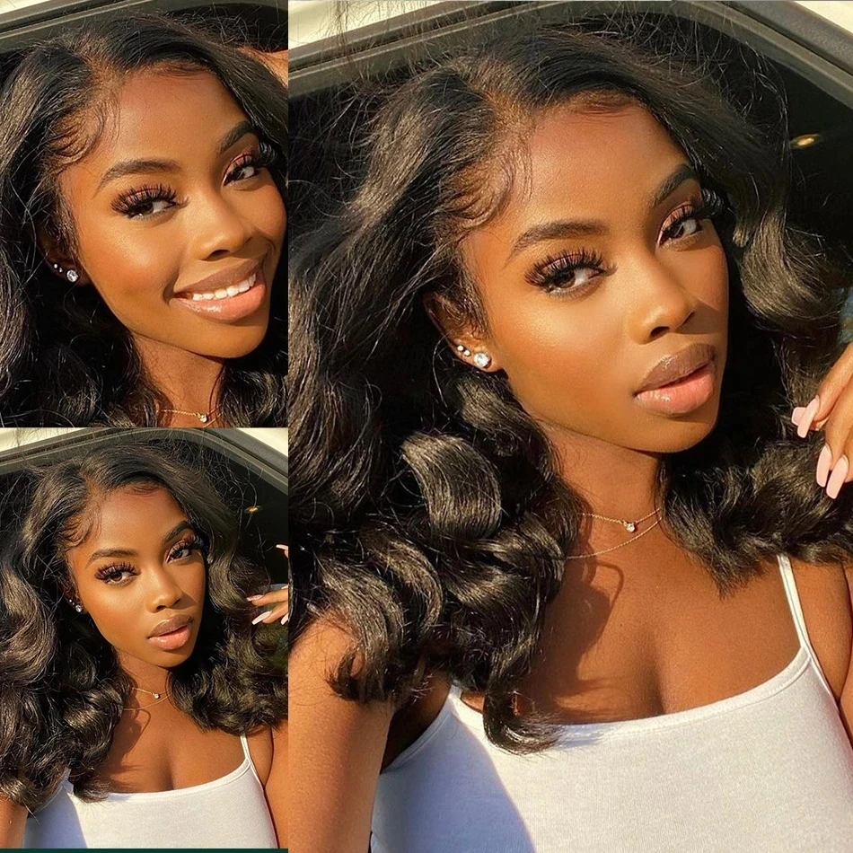 Short Bob Lace Wig Natural Wave 4x4 Lace Closure Wig Loose Deep Wave Human Hair Lace Wigs 180% Density Lace Wig Peruvian Hair