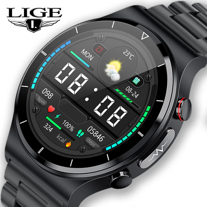 LIGE Smart Watch Men ECG+PPG Body Temperature Monitor 360*360 HD Screen Men's IP68 Waterproof Wireless Charger Smartwatch |