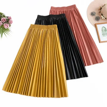 

2020 new women pu leather pleated skirt half-length retro high-waisted slim organ leather skirt pleated long skirt female