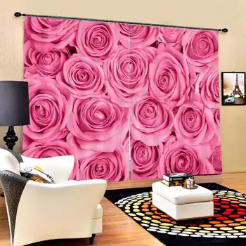 

3D Pink Rose Windows Curtains Thin for Wedding Living Room Bedroom Decorative Kitchen Curtains Drapes Dropship
