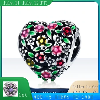 

Pandach Summer Collection 100% 925 Sterling Silver Valley Of Flowers Heart Charm Beads fit Women Bracelet DIY Jewelry C646
