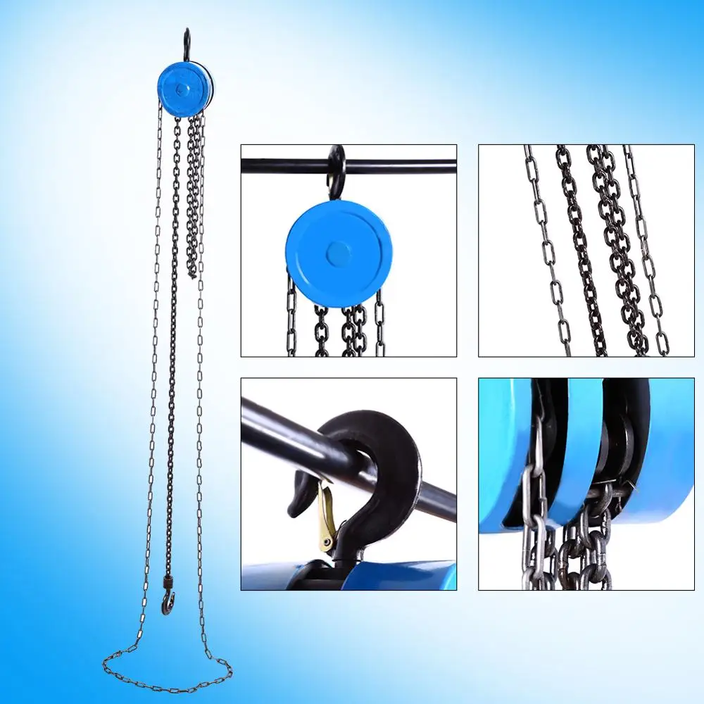 

0.5 Ton Pulley Chain Block 2.5m Chain Hoist Cable Hand Control Pulley Crane Manual Puller Block Lift Lifting Weight Tools Blue