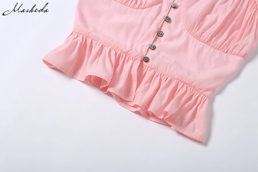 Macheda крокроп Топ с оборками Модные женские розовые с v-образным вырезом на бретельках однотонные сексуальные топы летние майки