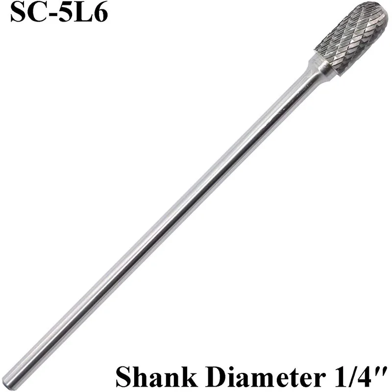 

SC-5L6 Tungsten Carbide Burr Lengthened Rotary File Cylindrical Shape with Radius End Double Cut with 1/4"Shank for Die Grinder