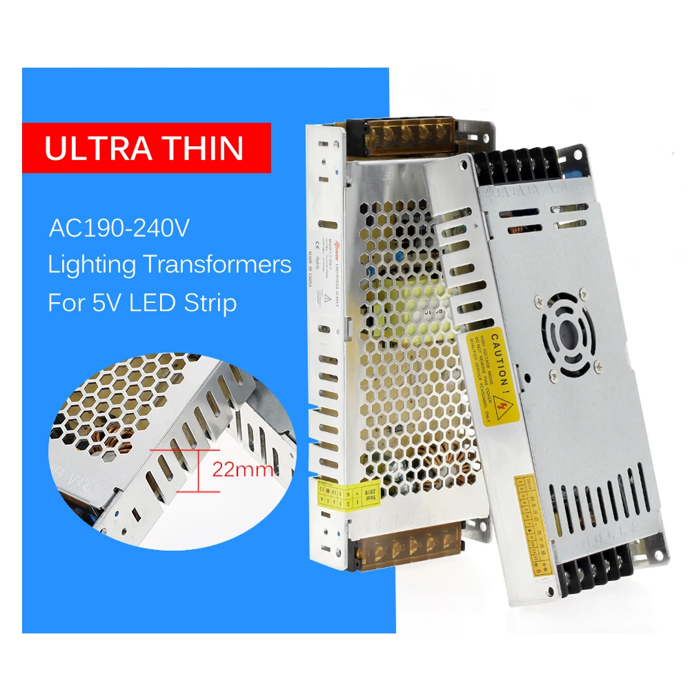 Ultra Thin Switching Power Supply AC190V-240V to DC 5V Power Adapter 200W 300W Lighting Transformers for LED Strip Ultra Thin Switching Power Supply AC190V-240V to DC 5V Power Adapter 200W 300W Lighting Transformers for LED Strip