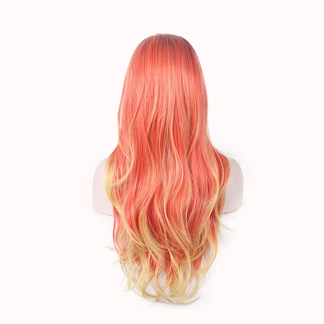 WoodFestival Wavy Synthetic Hair Wig Cosplay Ladies Colored Long Wigs For Women White Pink Red Dark Brown Green Blue Grey Ombre Same As Picture