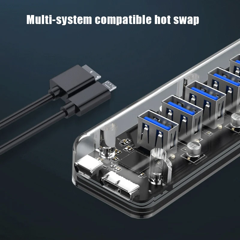 7-портовый прозрачный Рабочий стол Hub USB3.0 жесткий диск для ноутбука преобразователя One Drag Four расширитель EM88