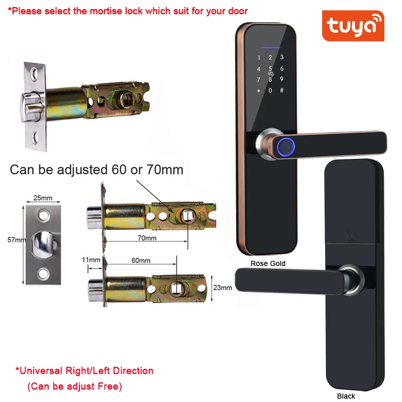 Tuya Wifi Electronic Smart Door Lock With Biometric Fingerprint / Smart Card / Password / Key Unlock/ USB Emergency Charge electric door lock Access Control Systems