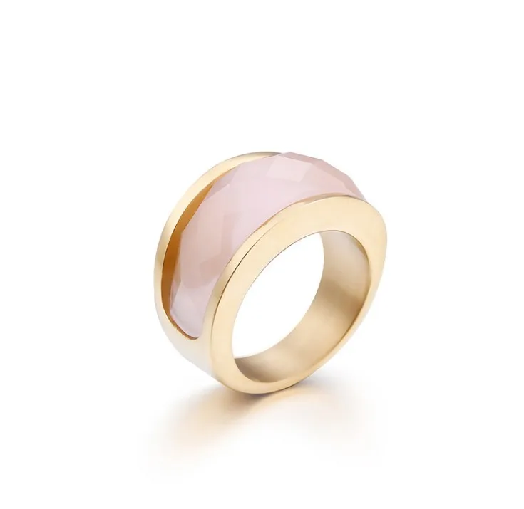 Богемные болгарийские золотые кольца из нержавеющей стали для женщин размер 6-9 с разноцветными кристаллами кольца для девушек женские вечерние ювелирные изделия - Цвет основного камня: Gold Light Pink