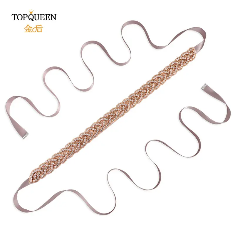 TOPQUEEN, S216-RG, розовое золото, Свадебные ремни, расшитые бисером, свадебный пояс, стразы, бриллиантовый пояс, вечернее платье, пояс для свадьбы, sashs - Цвет: Antique Violet