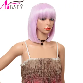 

Short Straight Wig with Bangs for Women Synthetic Wigs Pink Bob Wig Heat Resistant Cosplay Hair For Women Alibaby