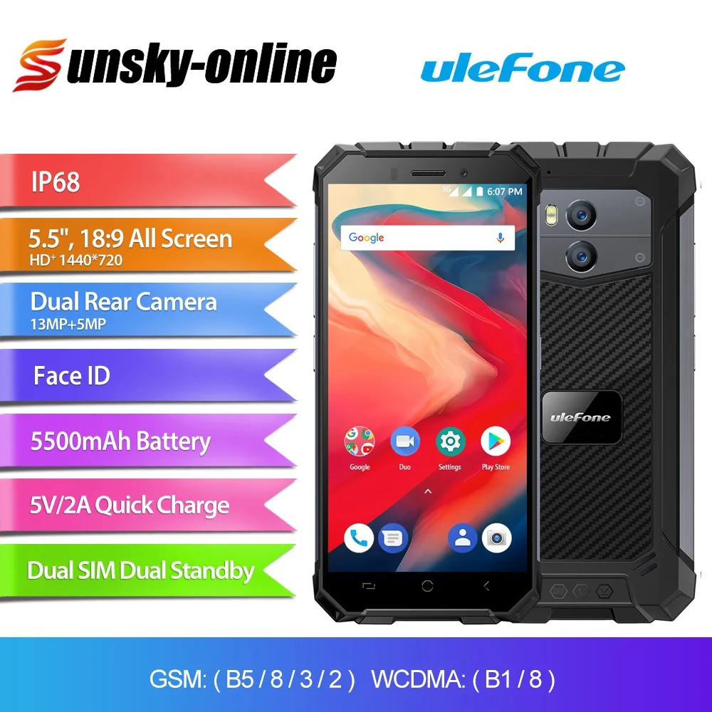 

Ulefone Armor X2 Rugged Smartphone 5.5 inch NFC Dual Back Cameras 5500mAh 2GB+16GB, EU Version IP68 3G Mobile Phone