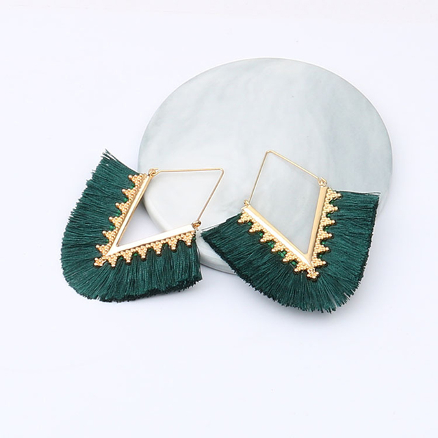 Boho Tassel Gold Loop Earrings Ethnic Creative Triangle Multicolor Silk Fabric Long Drop Earrings Jewelry 2020 New