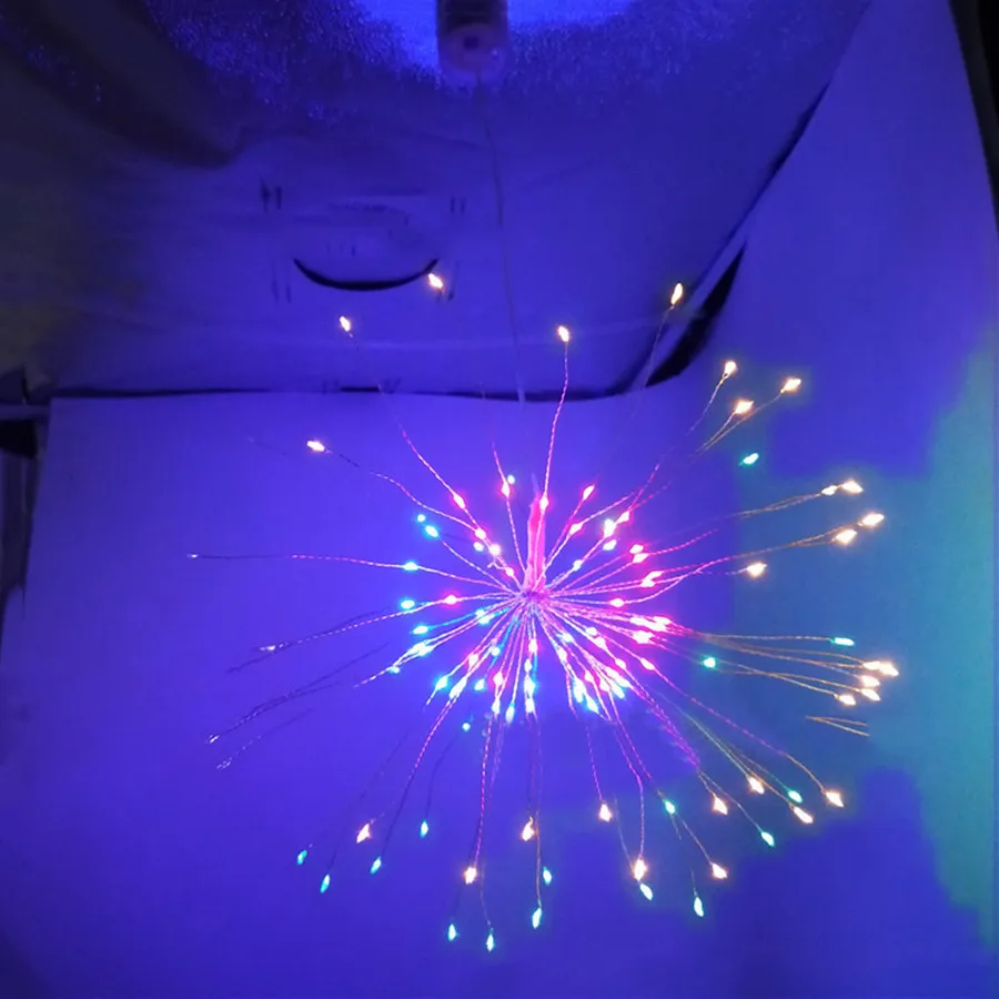 Thrisdar 120/200LED наружная подвесная струнная лампа Starburst с дистанционным фейерверком медная проволочная Гирлянда Свет DIY рождественская Свадебная вечеринка украшение - Испускаемый цвет: Multicolor