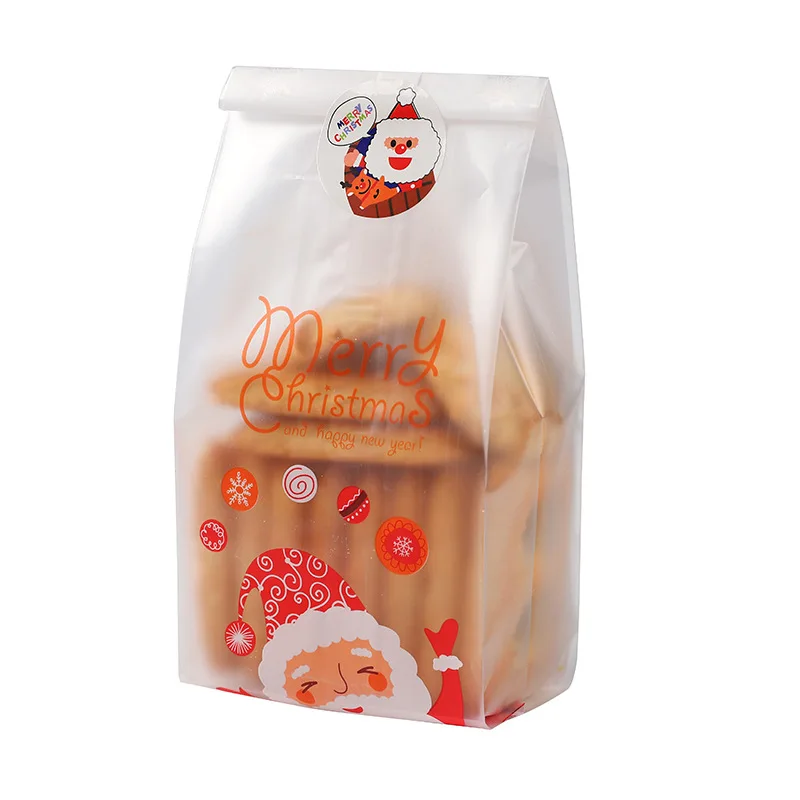 50Pcs Plastic Cookie Candy Biscuit Packaging Bag Gift Bags Christmas Decoration Navidad Santa Claus Xmas Tree Packaging Bag