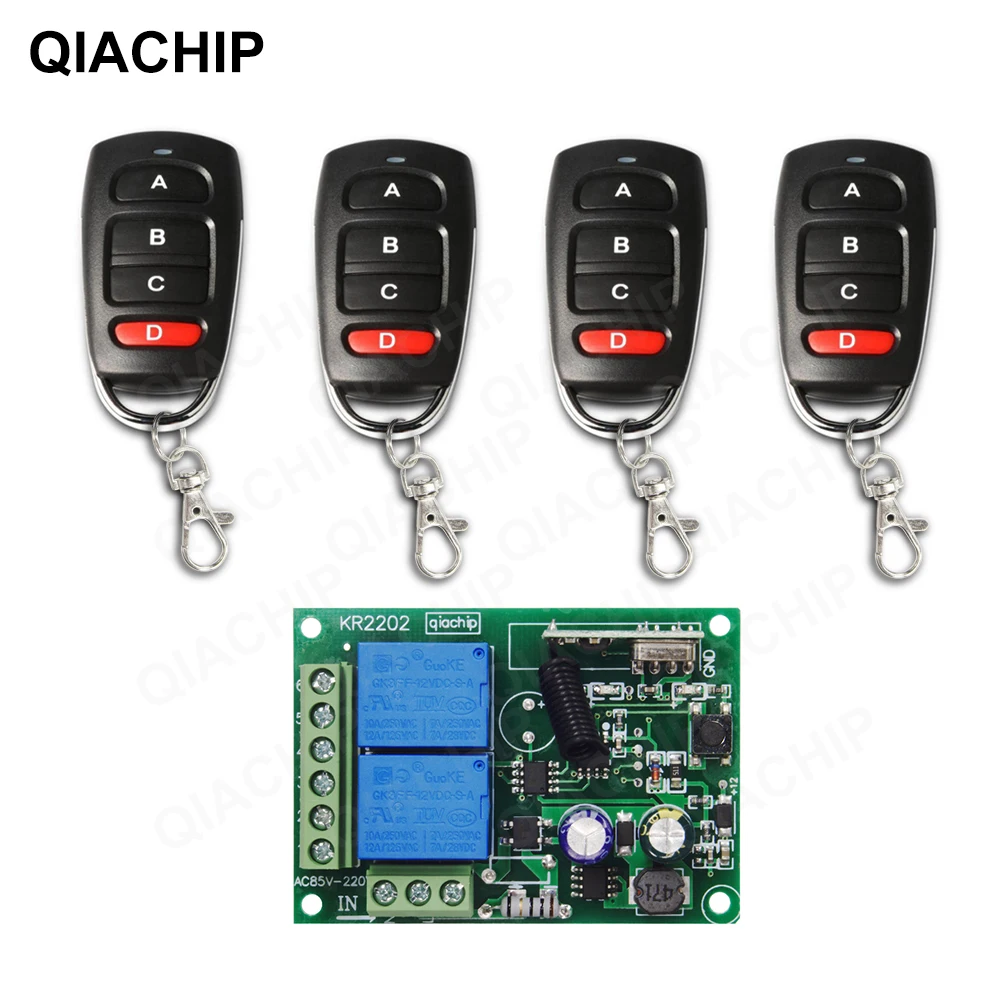 

QIACHIP 433MHz Universal Remote Control Switch AC 110/220V 10A 2CH RF Relay Receiver And Transmitter For Garage And Gate Control