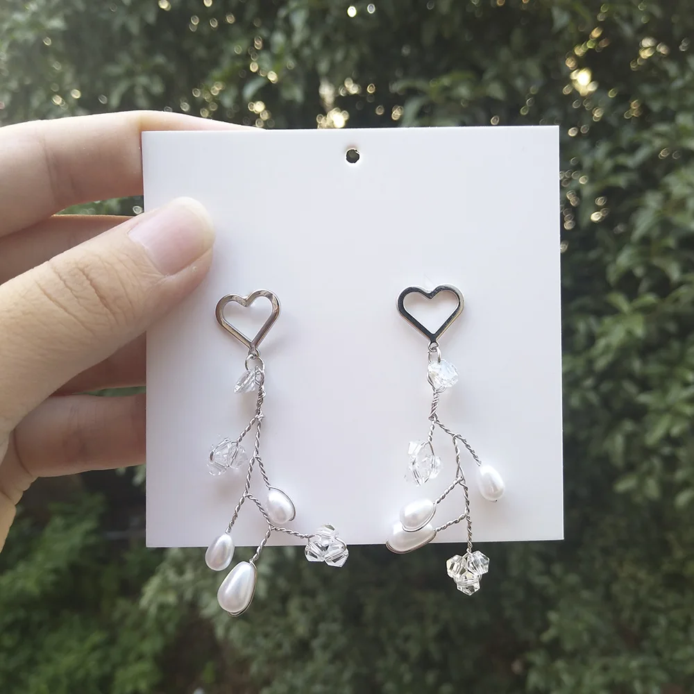 

Handmade Zircon Pearl Braided Tree Branch Drop Earrings Sliver Color Temperament Heart Leaf Wire Twine Dangle Earrings Wedding