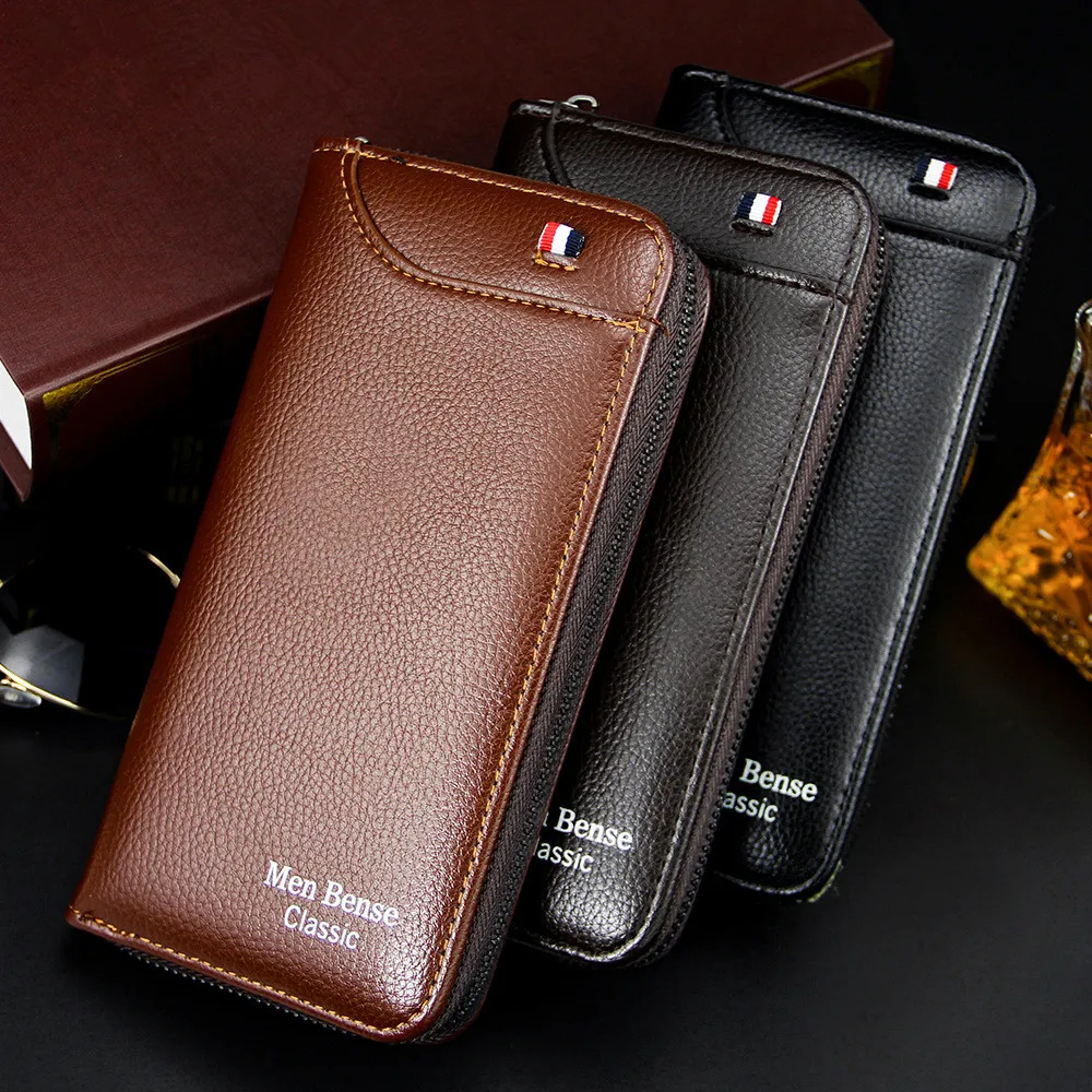 Mens Long Wallet Leather Zipper Large Phone Holder Bag Business Clutch  Handbag 