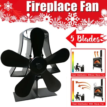 

5 Blade Stove Fan Heat Powered Eco Friendly Log Wood Burner Top Fireplace UK