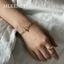 MLKENLY браслет из стерлингового серебра 925 пробы в европейском и американском стиле, простые толстые браслеты на цепочке ручной работы, минималистичные холодные браслеты для женщин