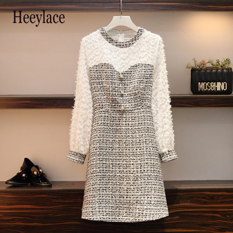 Women Luxury Dress Autumn 2022 Fashion White Tassel Long Sleeve