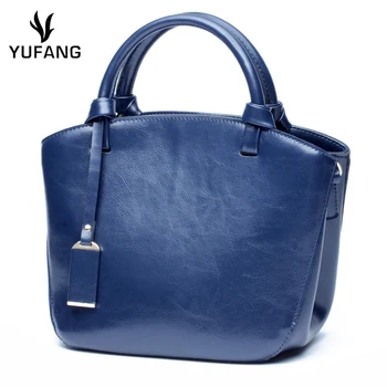 

YUFANG Women Handbag Classic Fashion Female Messenger Bag Oil Wax Leather Ladies Shoulder Bag Candy Color Leather Tote Daily Bag