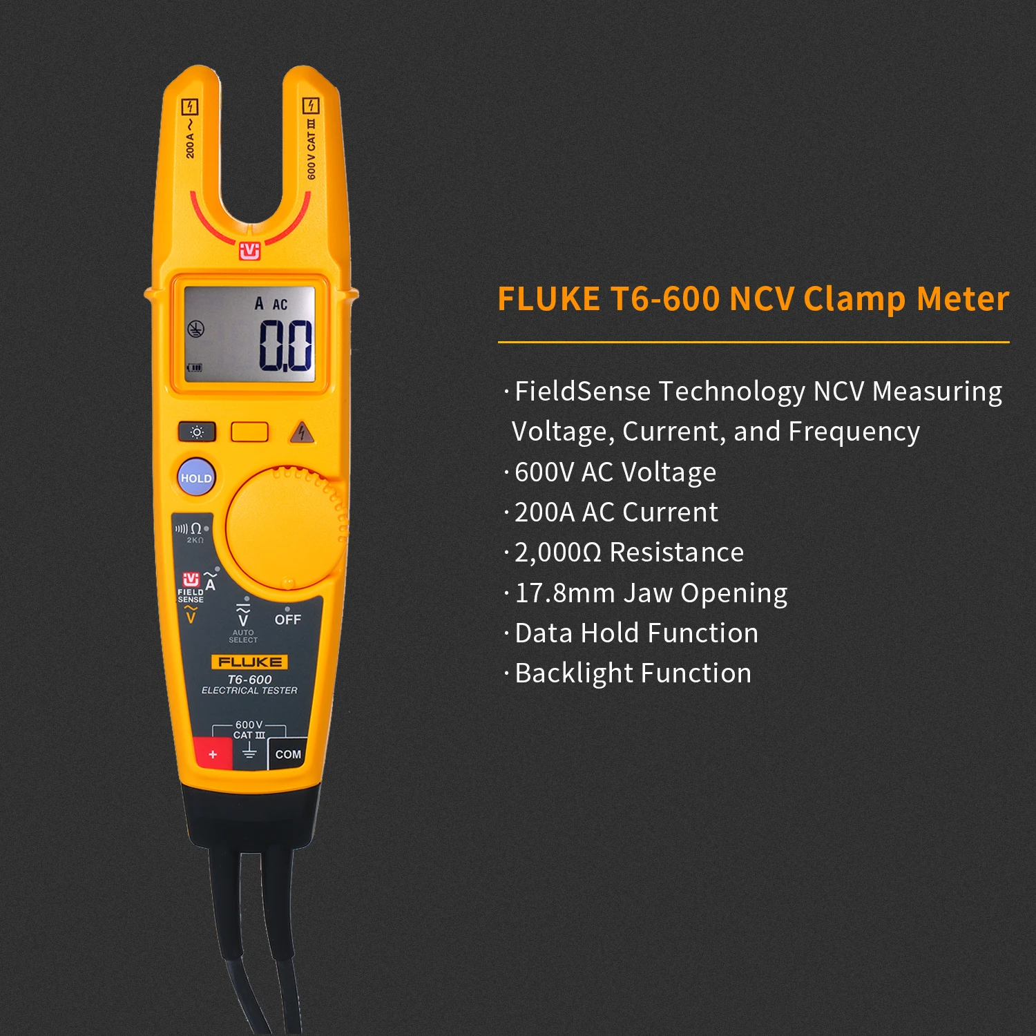 FLUKE T6-600 клещи Электрический тестер Цифровой мультиметр зажим Амперметр 2000Ω тестер сопротивления клещи