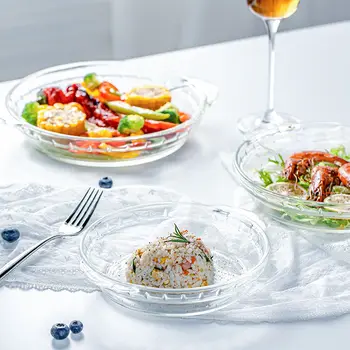 

Heat-resistant Glass Plate Round Transparent Tableware Kitchen Special Microwave Oven Bakeware Utensils Baking Pan Cake Pan