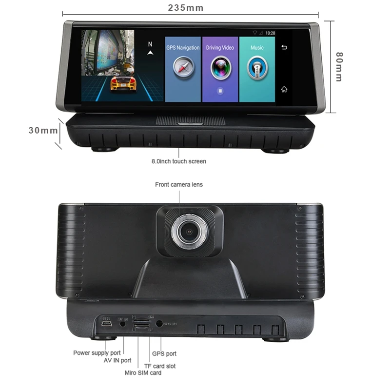 Camlive 4G 8 Zoll Bluetooth Gps Navigation Auto Kamera Hd1080P Dual Cams Remote Monitor Funktion Au