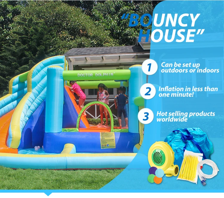 Doctor Dolphin Inflatable Water Spray Slides Bouncer House with Kids