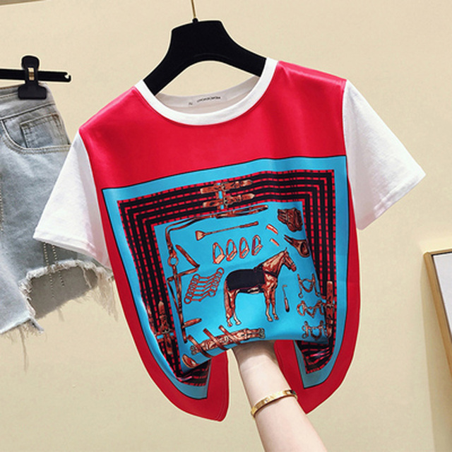 Size Women T-Shirt 2021 Summer New Short Sleeve Loose Casual Print Tops T-Shirt Fashion O-Neck Female T-Shirt LJ3077