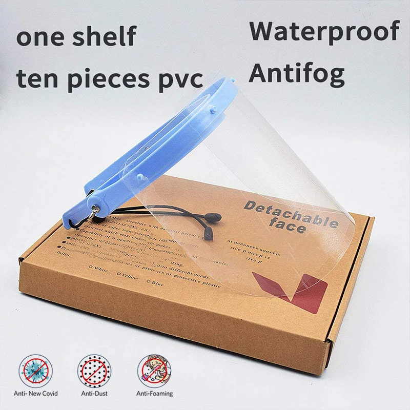 

Blue Protective mask Anti-Fog Dustproof Adjustable Dental Full Face Shield with 10 Replaceable Plastic Protective Film
