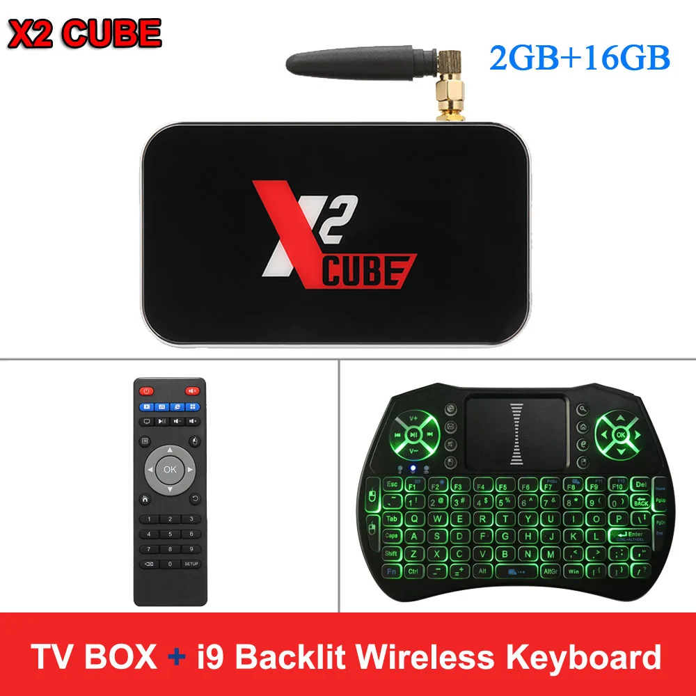 X2 cube Smart Android 9,0 tv Box 4K медиаплеер Amlogic S905X2 2GB 16GB 2,4G/5G WiFi 1000M LAN телеприставка с пультом дистанционного управления - Цвет: box Backlit Keyboard