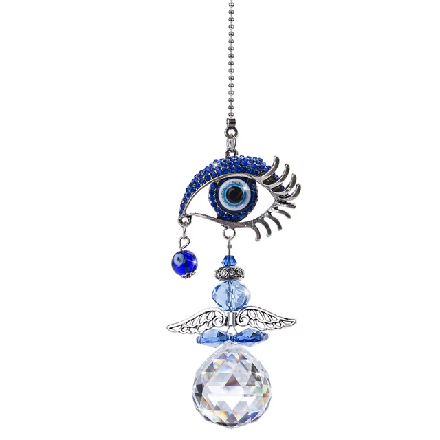 H&D Crystal Angel Suncatcher Török ​​Kék Gonosz Szem Szivárványkészítő Fengshui Lakberendezés Szerencsés Védelmi Házi Ajándék - Image 2