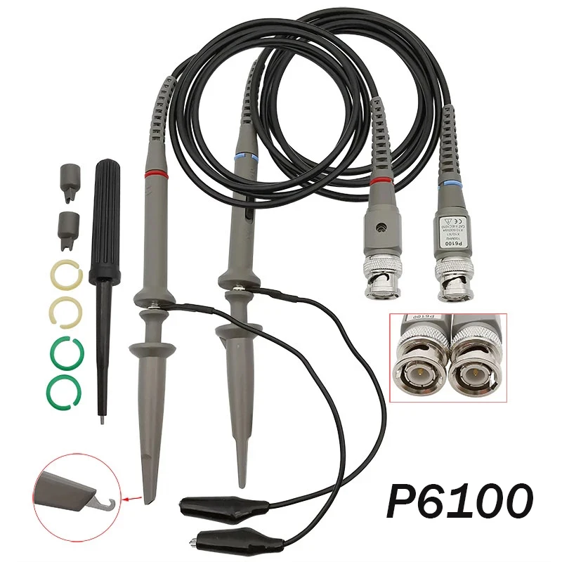 P6100 BNC Oscilloscope Probe DC-100MHz 1X 10X Analyzer Alligator Clip Probes Test Leads With Accessories Kit 2Pcs/lot