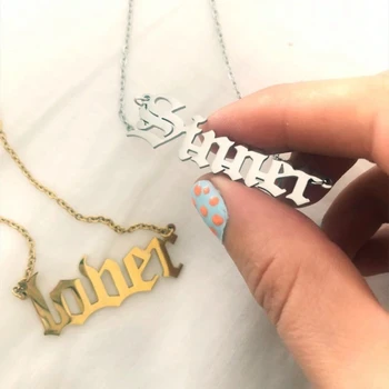 

Personalized Old English Font Name Necklaces & Pendant Gold Chain Maxi Colar For Women Bijoux Femme Best Friend Custom Jewelry