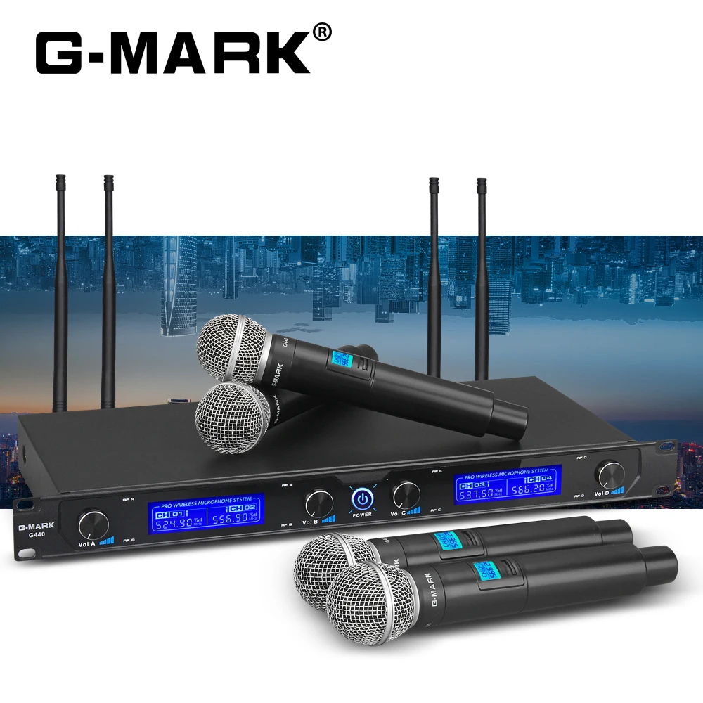 Микрофон Беспроводной Системы G MARK G440 4 Каналы ручной динамический микрофон для