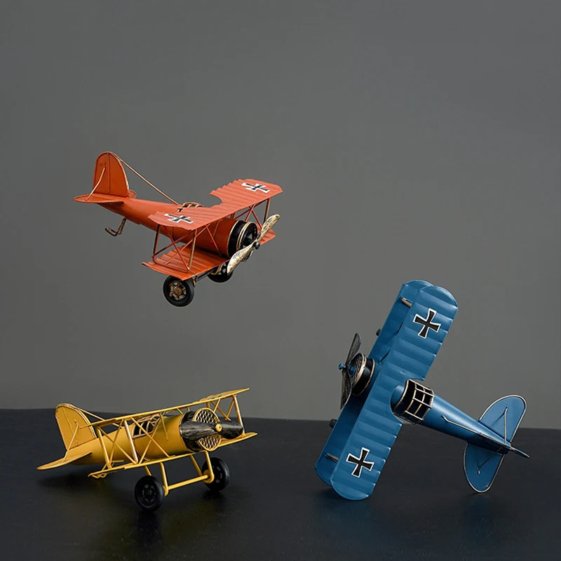 Retro Metal Plane Model Crafts Living Room Bedroom Ornament Iron Airplane Figurines Home Decoration Accessories Gift airplane model