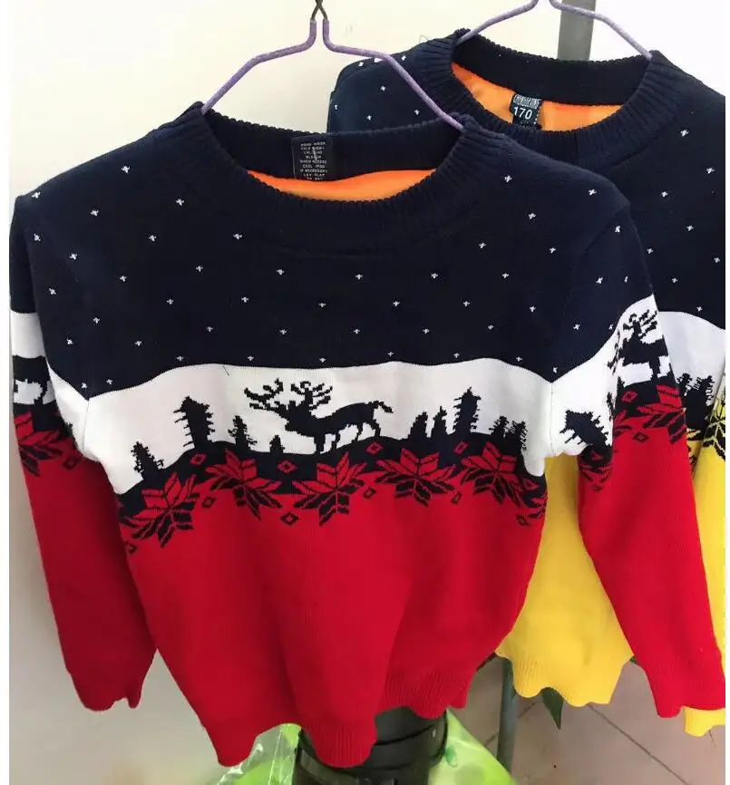 Теплый Рождественский свитер для детей; Стильный вязаный пуловер для мальчиков-подростков; сезон осень-зима; свитера в рубчик; модные топы с принтом рождественского оленя