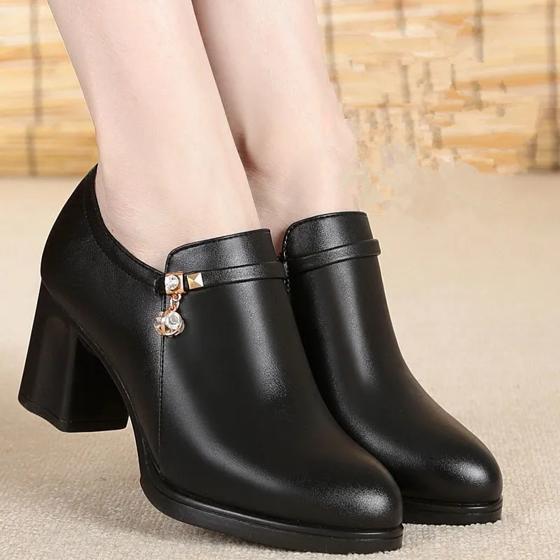 Autumn Women Fashion Platform Pumps Shoes Round Toe Zipper Mid Heels Woman Shoes ladies Pu leather wedge shoes