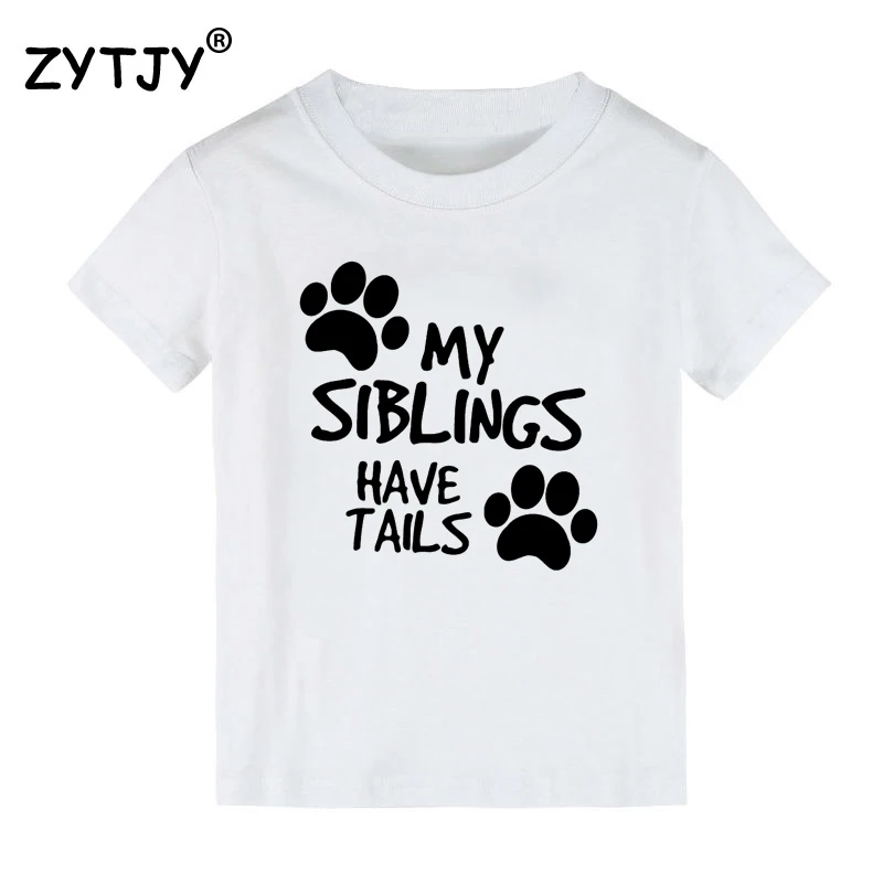 Детская футболка с принтом «My Siblings Have Tail paw» футболка для мальчиков и девочек, одежда для малышей Забавные футболки Tumblr, CZ-109 - Цвет: Белый