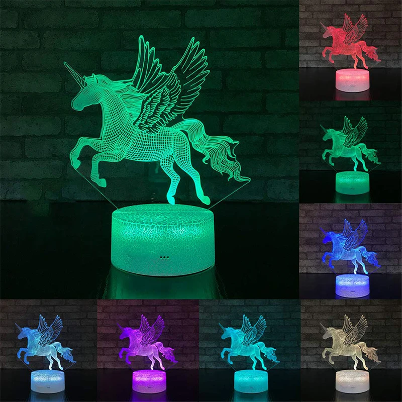 

2020 net red new 3D unicorn horse head night light touch remote control table lamp discoloration LED Christmas gift decoration
